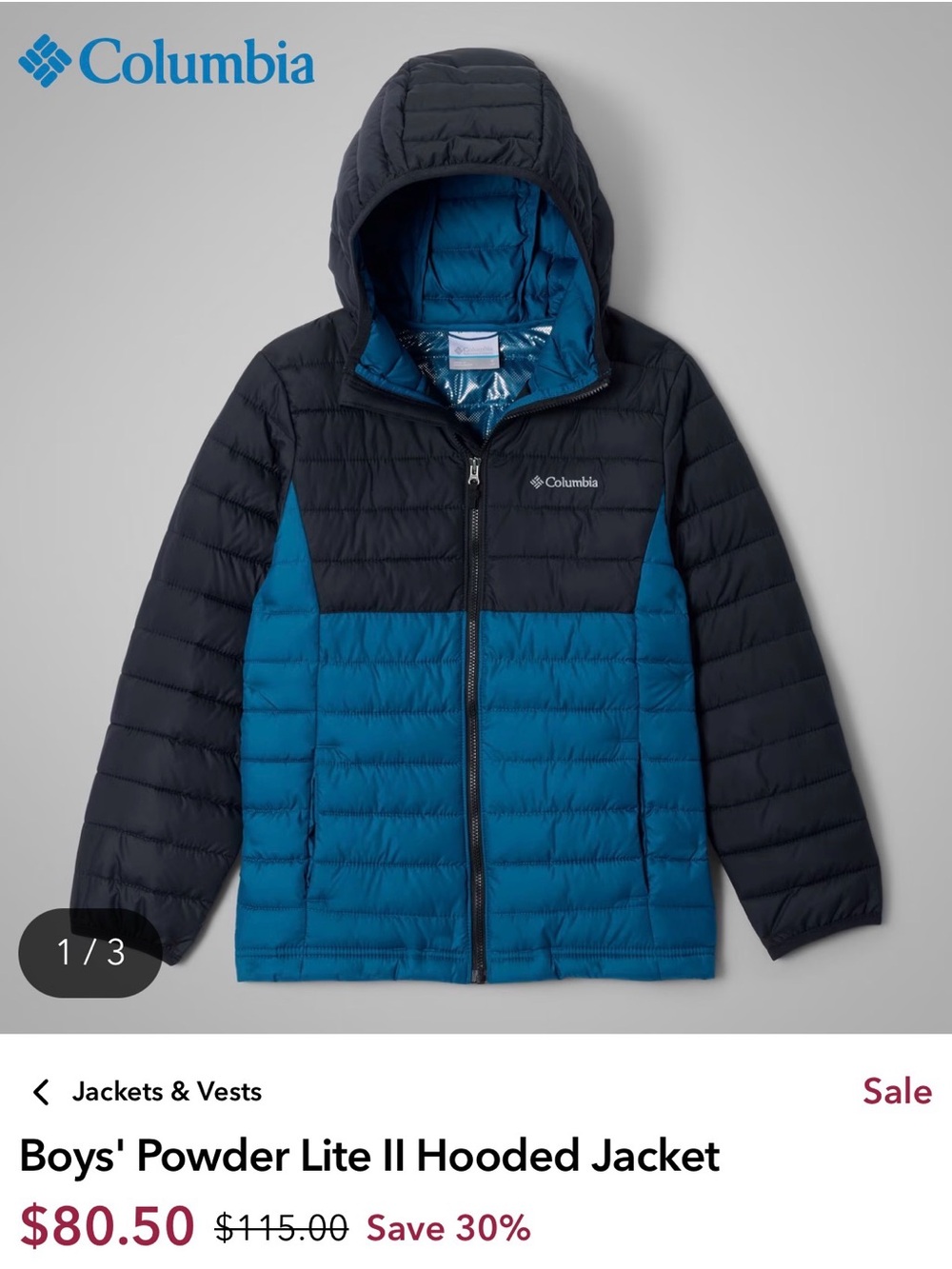Columbia Boys' Hooded Puffer Jacket - Blue & Black